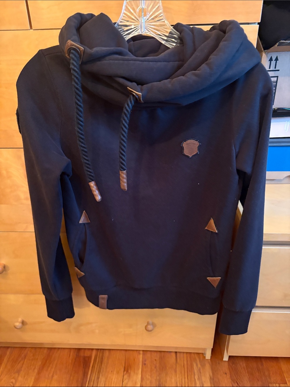 Naketano blackCrewneck Pullover with Brown Trim